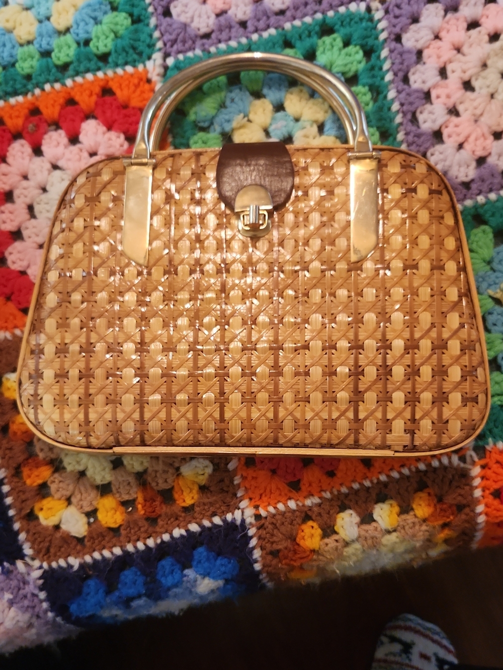 Woven Tan Top-Handle Handbag